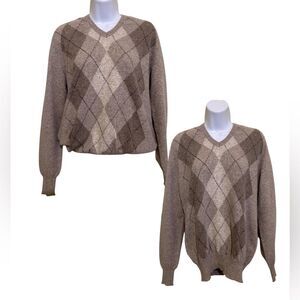 Galila Italian Lambswool & Angora Mocha Argyle Sweater Preppy Old Money Academia